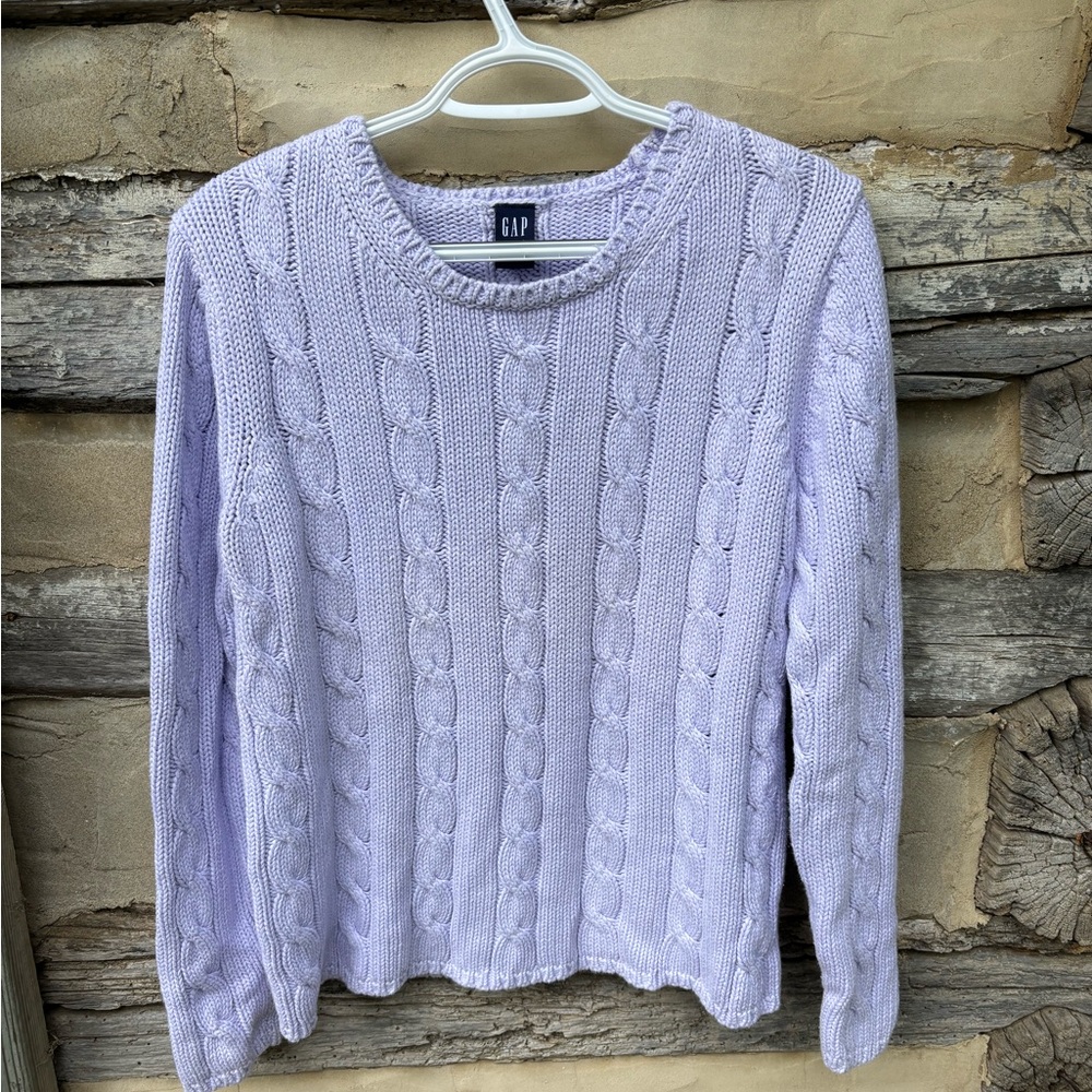 GAP Women's Lavender Cable Knit Crew Neck Sweater Size L